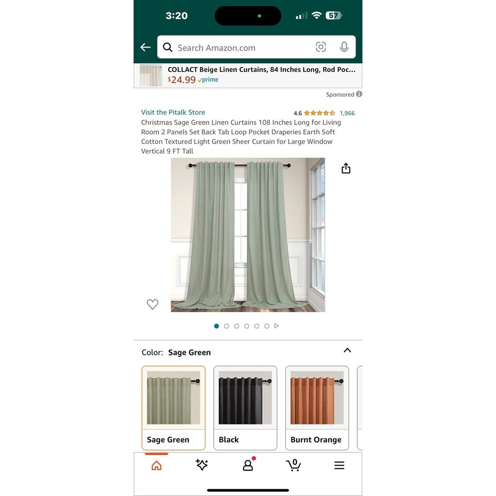 Curtains 52x108 new in package Christmas Sage green